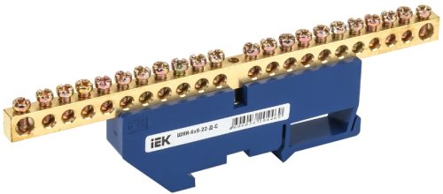 Шина неизолированная IEK N "ноль" ШНИ-6х9-22-Д-С 22 группы синий картинка 